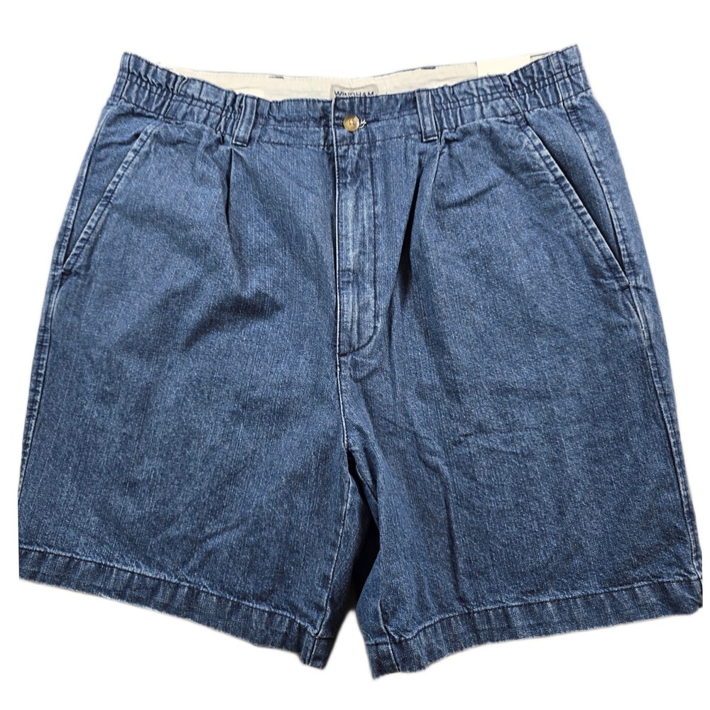 Windham Pointe Denim Shorts Mens 38 Blue Jean Cotton Pleated Elastic Waist NEW